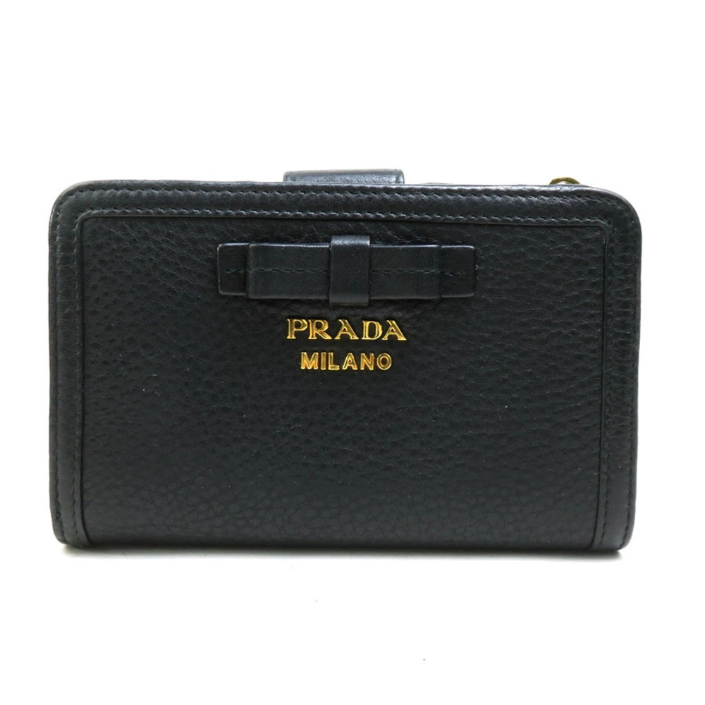 Prada Bi fold Wallet Leather Black Gold